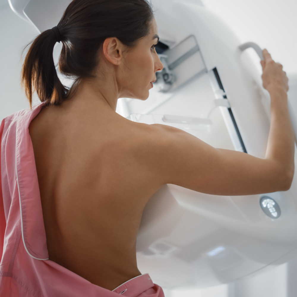 Woman receiving a mammogram upon advice from the Prevent Cancer Foundation