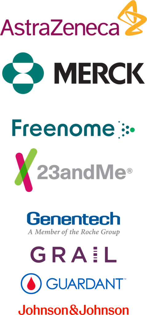 Logos of Early Detection = Better Outcomes: AstraZeneca, Merck, Freenome, 23andMe, Genentech, GRAIL, Guardant, Johnson & Johnson