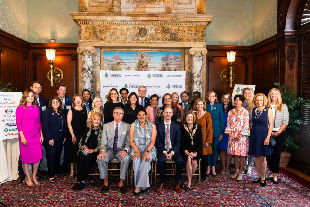 Congressional members and spouses pose for a photo with the Action for Cancer Awareness awardees and Jody Hoyos, CEO of Prevent Cancer Foundation