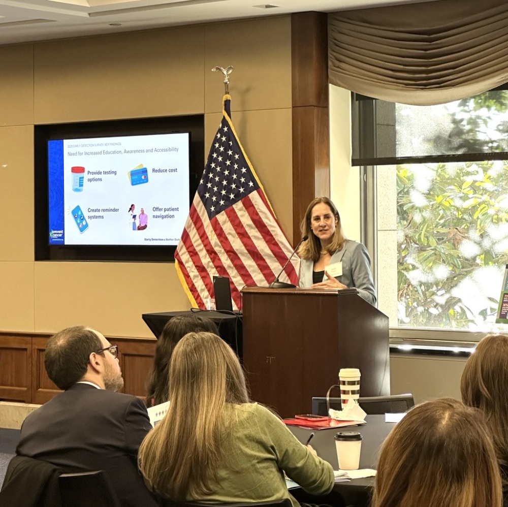 Jody Hoyos speaking at the 2025 capitol hill briefing on cancer prevention.