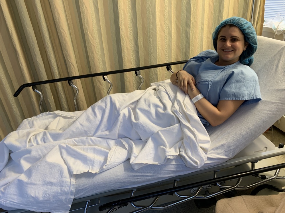 Jackie Wendel in a hospital bed undergoing fertility treatment.