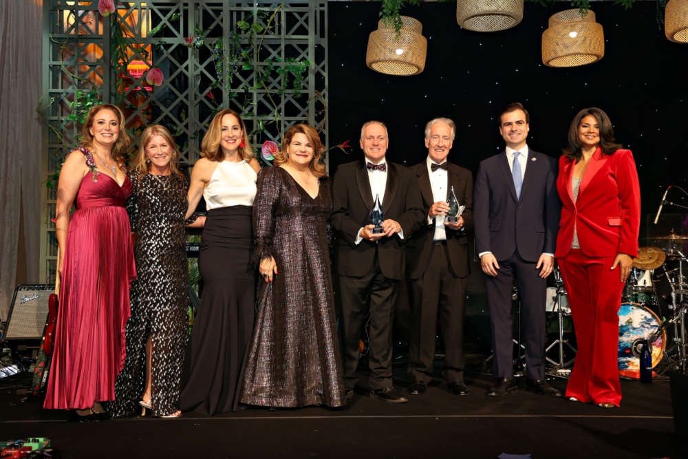 Pictured L to R: Gala co-chair Nickie Currie; Gala co-chair and Foundation board member Caryn Dyson; Prevent Cancer Foundation CEO Jody Hoyos; Governor Jenniffer González-Colón, Puerto Rico; Representative Steve Scalise (R-La.); Representative Richard Neal (D-Mass.); Representative Pablo José Hernández Rivera (D-P.R.); Master of Ceremonies Sara Sidner, Anchor and Senior National Correspondent, CNN